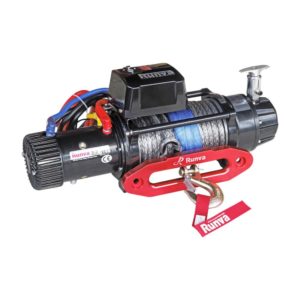 Лебёдка электрическая 12V Runva 9500 lbs 4350 кг влагозащищенная, синт. трос комбинированный роспуск