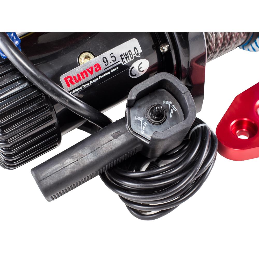 Лебёдка электрическая 12V Runva 9500 lbs 4350 кг влагозащищенная, синтетический трос, пневмороспуск Лебёдка электрическая 12V Runva 9500 lbs 4350 кг влагозащищенная, синтетический трос, пневмороспуск