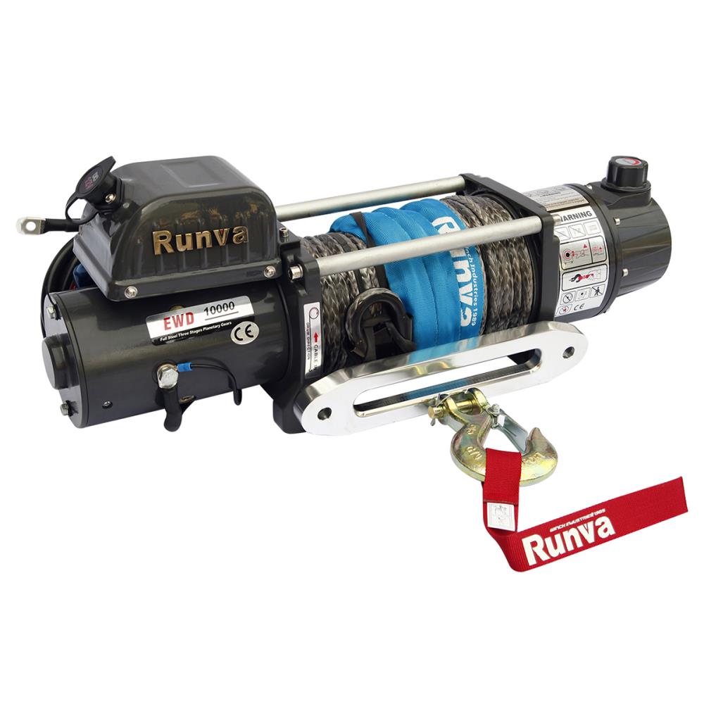 Лебёдка электрическая двухскоростная 12V Runva 10000 lbs 4500 кг (синтетический трос) Лебёдка электрическая двухскоростная 12V Runva 10000 lbs 4500 кг (синтетический трос)