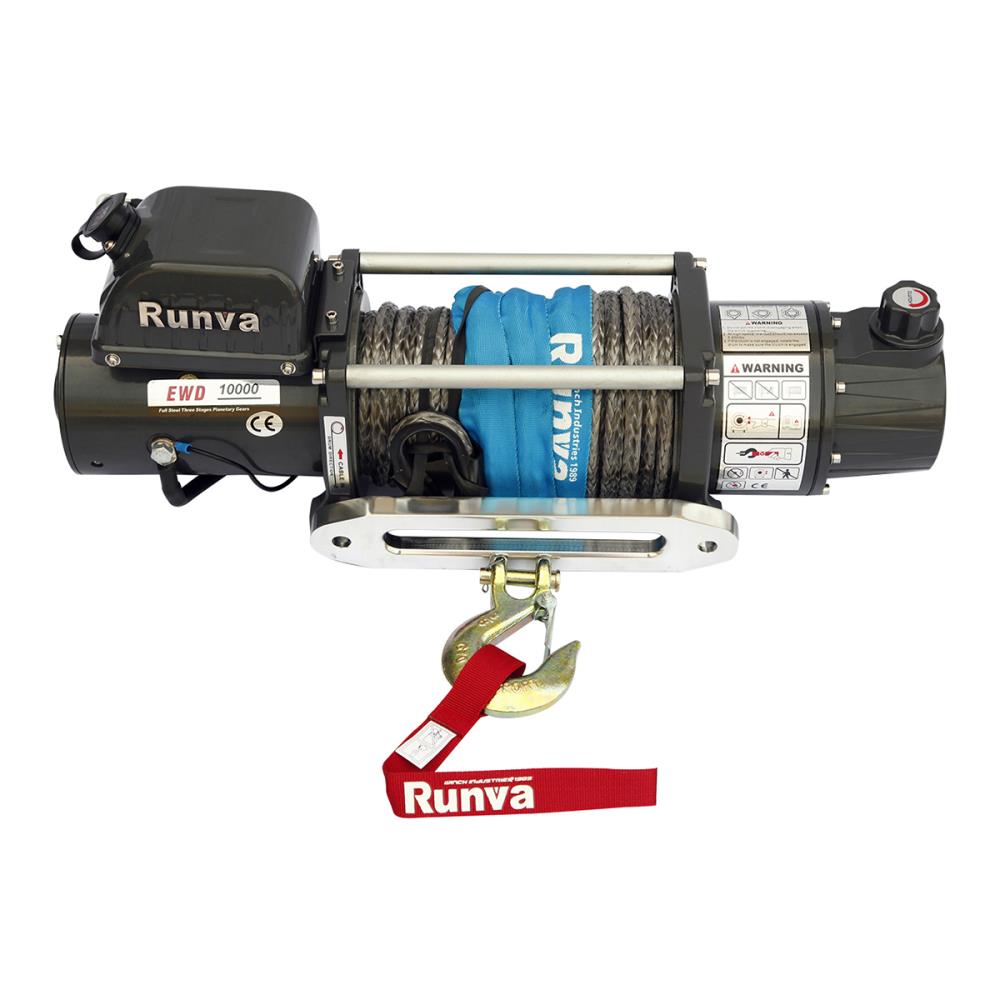 Лебёдка электрическая двухскоростная 12V Runva 10000 lbs 4500 кг (синтетический трос) Лебёдка электрическая двухскоростная 12V Runva 10000 lbs 4500 кг (синтетический трос)
