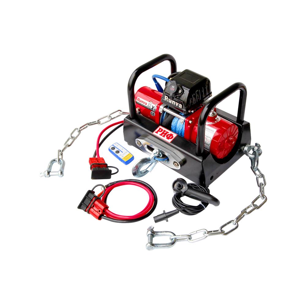 Лебёдка переносная РИФ 9.5XS c площадкой на цепях и проводами (в сборе) корот. барабан, синт. трос Лебёдка переносная РИФ 9.5XS c площадкой на цепях и проводами (в сборе) корот. барабан, синт. трос