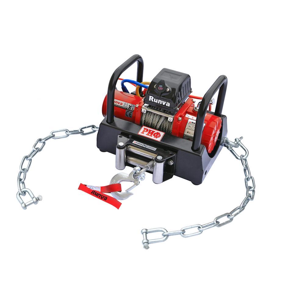 Лебёдка переносная РИФ 9.5XS c площадкой на цепях и проводами (в сборе), коротий барабан, стальной трос Лебёдка переносная РИФ 9.5XS c площадкой на цепях и проводами (в сборе), коротий барабан, стальной трос